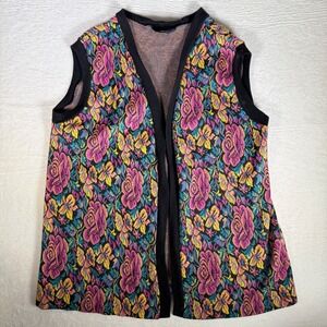 Lenox‎ Square Women Vtg Floral Vest Sleeveless Open Front Boho See Measurements